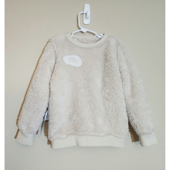 Nike Just Do It Kids Plush Pullover Sweatshirt Size 5-6 Beige Crew Neck Swoosh - Picture 4 of 12